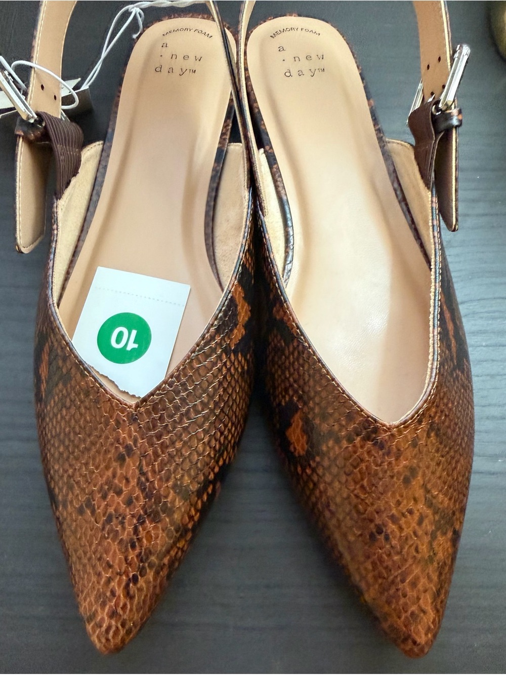 a new day Brown Snake-Print Pointed Toe Slingback Mules